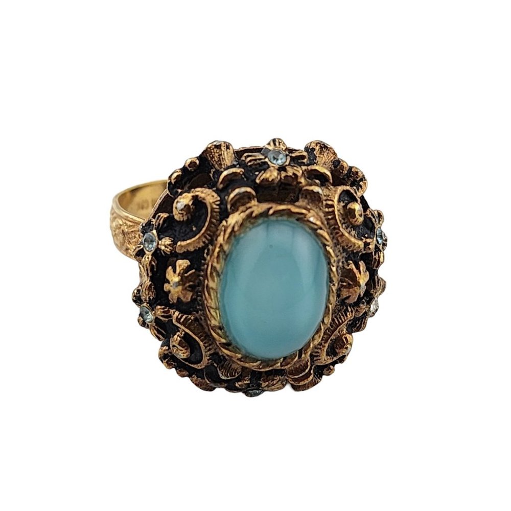 Vintage Glass & Brass Raised Adjustable Ring (A3253)